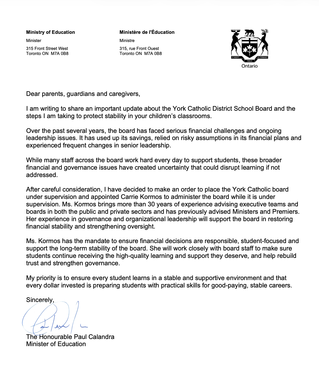 Ontario Places York Catholic District School Board Under Supervision: What Parents Need to Know (2026 Update)